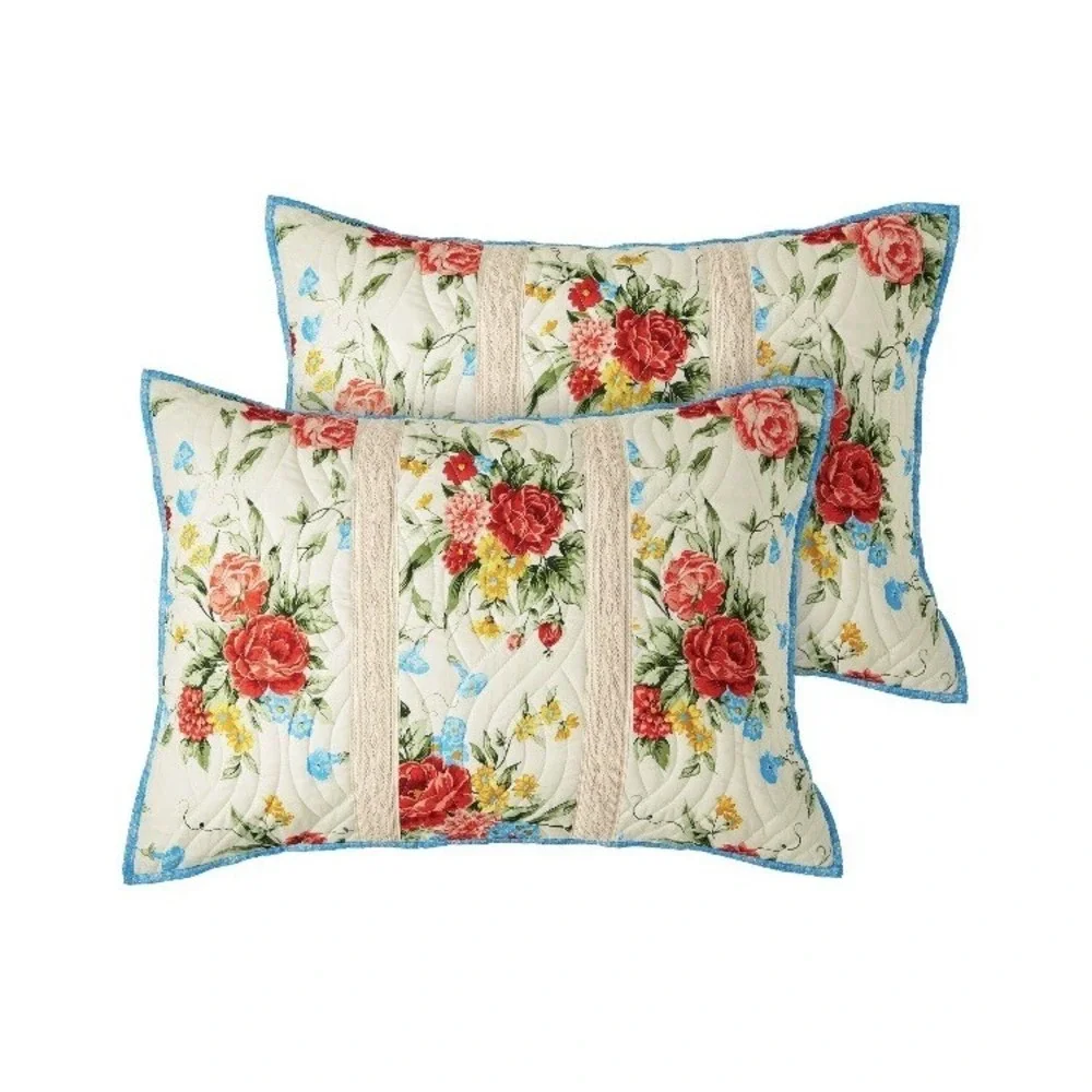 The Pioneer Woman Sweet Rose Quilted Sham‎ Set King Size 2pc NEW